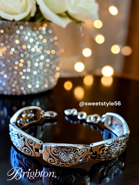 Brighton Jewelry - BRIGHTON Silver Swirl And Crystal Heart Link Bracelet WEDDING!